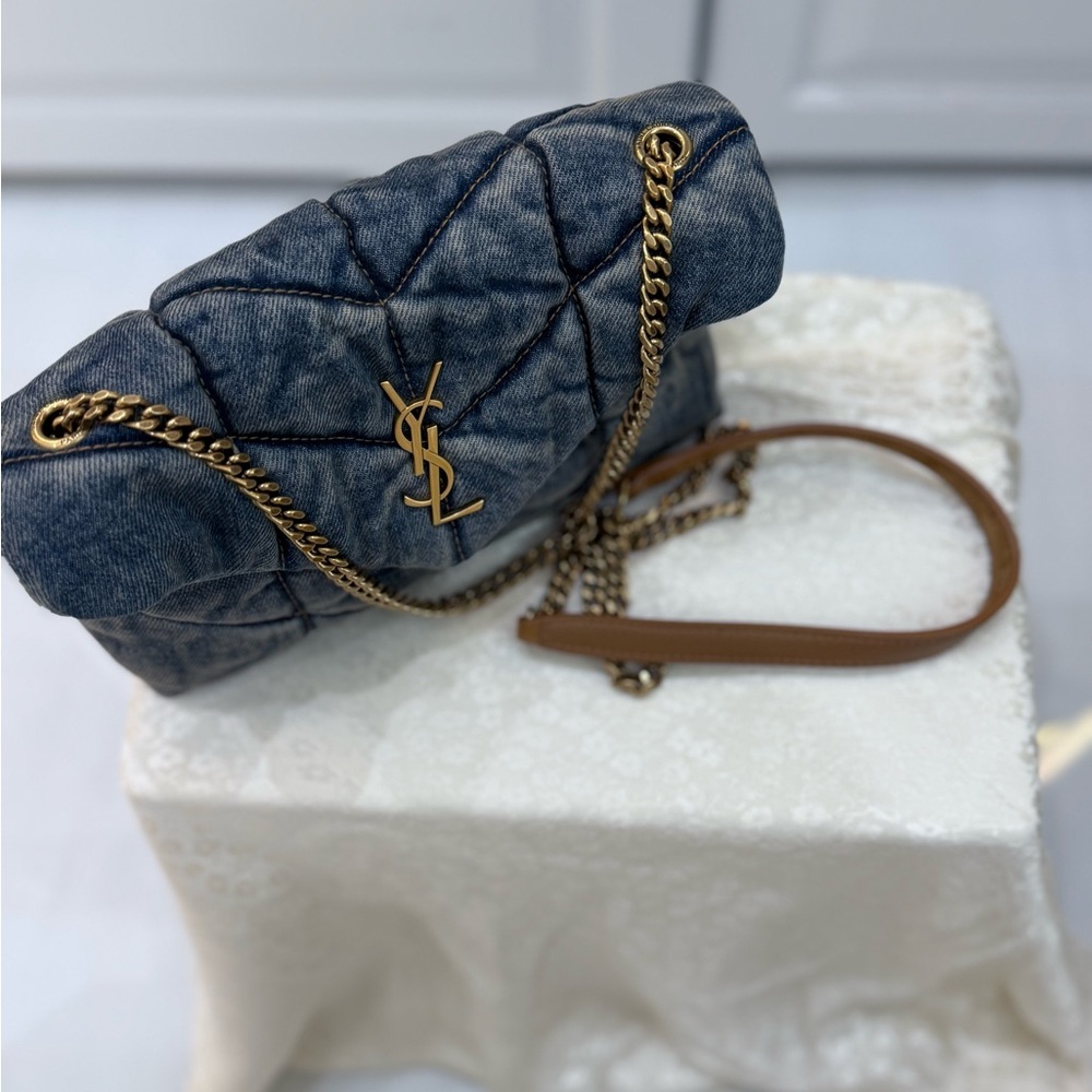 Yves Saint Laurent Blue and Gold Quilted Shoulder Bag